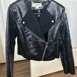 Michael Kors Shiny Black Leather Jacket